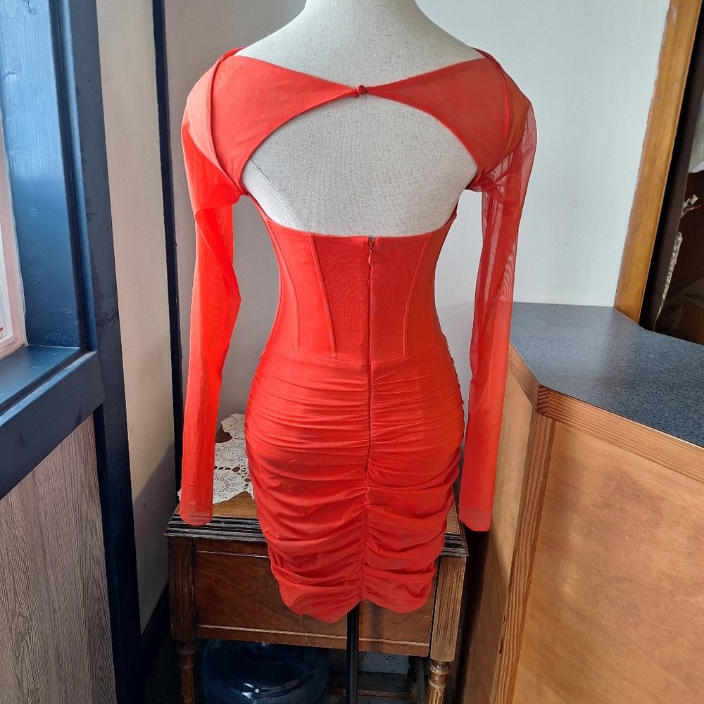 Oh Polly Nirvana  Red Cut-Out Ruched Corset Mini Dress, Size 4 - Picture 9 of 16